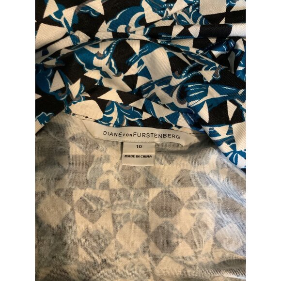Diane Von Furstenberg New Jeanne Two Black White Blue Patterned Wrap Dress Sze10 - Picture 5 of 5